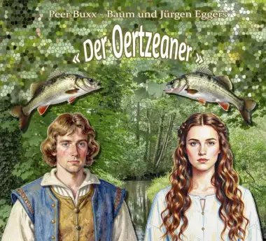 Das Cover einer Audio-CD zeigt eine Collage mit Zeichnungen eines Mannes und einer Frau vor einem Fluss mit Laubbäumen an den Ufern. Zwei Fische springen über die Personen
