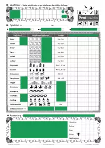 Spielblatt der ultimativen Weiterentwicklung von Kniffel Pentacubio Vorschau des Spielblatt von Pentacubio, einer Alternative zu Kniffel